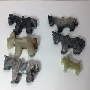 FIVE ONYX DONKEYS AND AN ONYX SCOTTY DOG